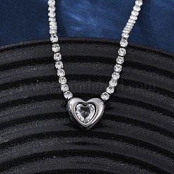 304 Stainless Steel Clear Cubic Zirconia Heart Pendant Necklaces for Women&nbsp;NJEW-Z044-15P-02