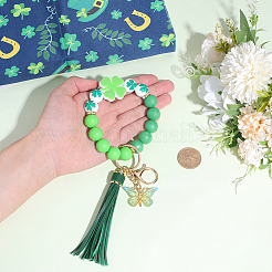 1Pc Butterfly with Clover Silicone & Imitation Leather Tassel Keychains&nbsp;HJEW-BM0001-89