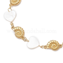 Natural Freshwater Shell Beads & Shell Shape 304 Stainless Steel Connector Charms Link Bracelets for Women&nbsp;BJEW-JB12216-02