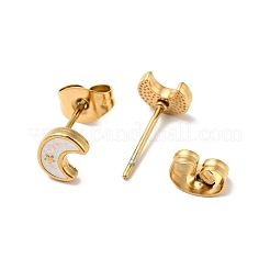 Ion Plating(IP) Enamel Crescent Moon with Star Stud Earrings with 316 Surgical Stainless Steel Pins&nbsp;EJEW-A081-05G
