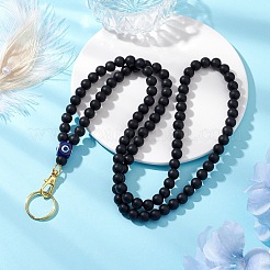 Round Silicone & Resin Evil Eye Beads Name Card Necklace Lanyard&nbsp;NJEW-JN05095-01