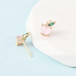 Brass Micro Pave Cubic Zirconia Apple Stud Earrings&nbsp;EJEW-L278-04G