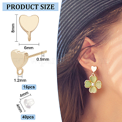 8 Pairs Brass Heart Stud Earring Findings&nbsp;KK-BC0011-79