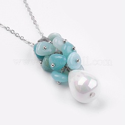 Natural Amazonite Pendant Necklaces&nbsp;NJEW-JN02252-03