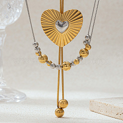 Duo Tone Adjustable 304 Stainless Steel Heart Lariat Necklaces for Women&nbsp;WGF51C2-01