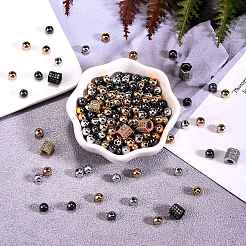 400Pcs UV Plating ABS Plastic Round Beads and 8Pcs Brass Micro Pave Cubic Zirconia European Beads&nbsp;CCB-SZ0001-11