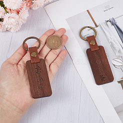 2Pcs 2 Styles Word His Only/His Queen Engraved Wooden with Leather Keychain&nbsp;WOOD-GF0001-81