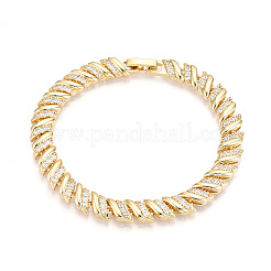 Brass Micro Pave Clear Cubic Zirconia Leaf Link Chain Bracelets for Women&nbsp;ZIRC-T016-08G