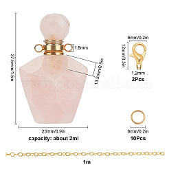 15 Piece DIY Natural Rose Quartz Perfume Bottle Pendant Necklaces Making Kits&nbsp;DIY-SC0014-86D