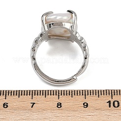 Square Natural Pearl Finger Rings&nbsp;RJEW-K286-09P