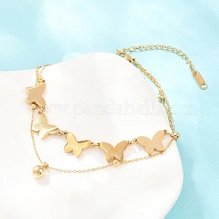 Butterfly 304 Stainless Steel Satellite Chains Double Layers Anklets&nbsp;BJEW-H643-06G