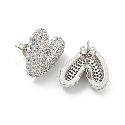 Heart Brass Pave Clear Cubic Zirconia Stud Earrings&nbsp;EJEW-M258-82P
