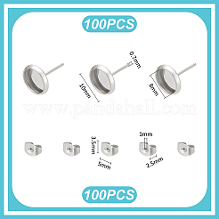 Flat Round 304 Stainless Steel Stud Earring Settings&nbsp;STAS-UN0060-72A