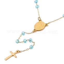 Ion Plating(IP) Crucifix Cross 304 Stainless Steel Rosary Bead Necklaces&nbsp;NJEW-M075-04G-05