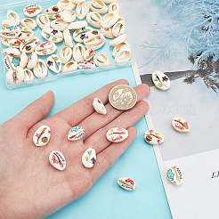 60Pcs 6 Styles Printed Natural Cowrie Shell Beads&nbsp;SHEL-PH0001-43