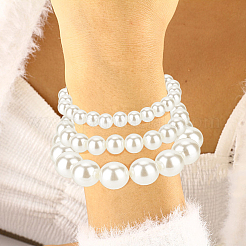 7Pcs 7 Styles Plastic Imitation Pearl Round Beaded Stretch Bracelets Set&nbsp;BJEW-AN0001-36