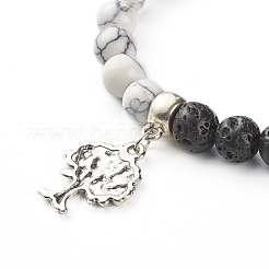 Natural Lava Rock and Synthetic Howlite Round Beads Stretch Bracelet for Men Women&nbsp;BJEW-JB06929
