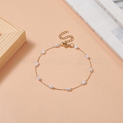 Glass Pearl Gourd Beaded Link Chain Anklet&nbsp;AJEW-AN00532