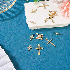 12Pcs 6 Styles Cross Alloy Rhinestone & Plastic Pearl Pendants & Link Findings Kits&nbsp;FIND-TA0007-90