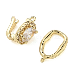 Oval Brass Micro Pave Clear Cubic Zirconia Fold Over Clasps&nbsp;KK-Z143-17G