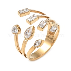 304 Stainless Steel Pave Cubic Zirconia Cuff Open Rings for Women&nbsp;CU-CBAD24F-02B-G