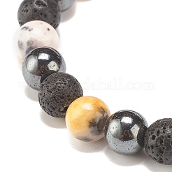 Gemstone & Lava Rock & Synthetic Hematite Round Beaded Stretch Bracelet&nbsp;BJEW-JB07972