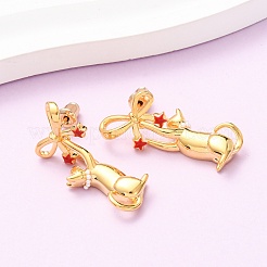Bowknot with Cat Shape Brass Enamel Dangle Stud Earrings&nbsp;EJEW-F401-02G