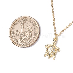 Sea Turtle Brass Micro Pave Clear Cubic Zirconia Pendant 304 Stainless Steel Cable Chain Necklaces for Women&nbsp;NJEW-JN05409