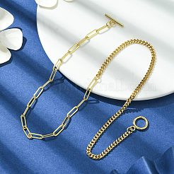 Brass Curb & Paperclip Chain Necklaces with Toggle Clasps&nbsp;NJEW-JN04609