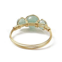 Natural Green Aventurine Round Braided Beaded Finger Ring&nbsp;RJEW-JR00550-05