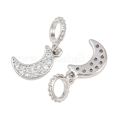 Brass Micro Pave Clear Cubic Zirconia Moon European Dangle Charms&nbsp;KK-H257-03P