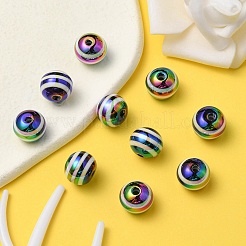 10Pcs Rainbow Color Stripe Resin Beads&nbsp;RESI-YW0001-27B