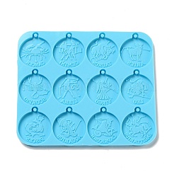 12 Constellations Flat Round DIY Pendant Silicone Molds&nbsp;DIY-G062-A01