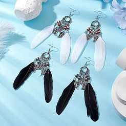 2 Pairs Natural Red Jasper & Natural Howlite Beaded Dangle Earrings&nbsp;EJEW-JE06179