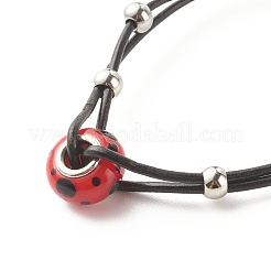 Lampwork Big Rondelle Link Bracelet with Cowhide Leather Cord for Women&nbsp;BJEW-JB07848