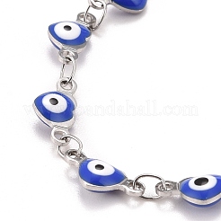 Enamel Heart with Evil Eye Link Chains Bracelet&nbsp;BJEW-P271-07P-04