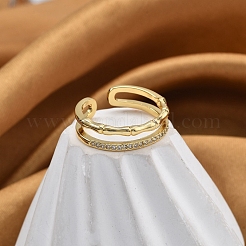 Rack Plating Brass Micro Pave Clear Cubic Zirconia Cuff Finger Rings for Women&nbsp;RJEW-M028-39G