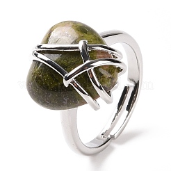Gemstone Heart Adjustable Ring&nbsp;RJEW-P031-01P