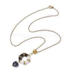 Hexagon Glass Seed Beads Earring & Pendant Necklaces Sets&nbsp;SJEW-MZ00005