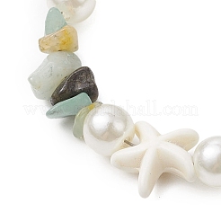 Starfish Synthetic Turquoise & Natural Flower Amazonite Chip Beaded Bracelets for Women&nbsp;BJEW-JB11264-04