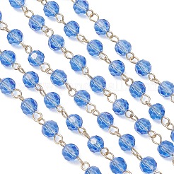 Handmade 304 Stainless Steel Glass Rondelle Link Chains&nbsp;AJEW-JB01460-02