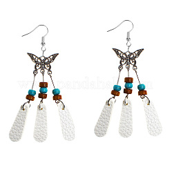 Iron & PU Imitation Leather Teardrop with Butterfly Dangle Earrings&nbsp;WG3DA57-01