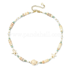 Ocean Starfish Turtle Dyed Synthetic Turquoise & Natural Amazonite & Rose Quartz & Shell Heishi Beaded Necklaces for Women&nbsp;NJEW-JN06096