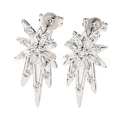 Star Brass Micro Pave Clear Cubic Zirconia Stud Earrings&nbsp;EJEW-D351-08P