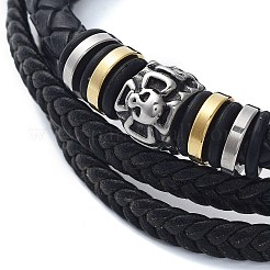 Men's Black PU Leather Cord Multi-Strand Bracelets&nbsp;BJEW-K243-63AS