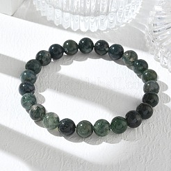 Natural Moss Agate Round Beaded Stretch Bracelets&nbsp;GG-CBA12F1-02A-08