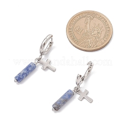 304 Stainless Steel Blue Spot Jasper Column Hoop Earrings&nbsp;EJEW-JE06791-03