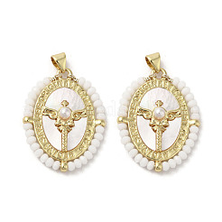 Brass Pave Shell Pendants&nbsp;KK-I708-01-G