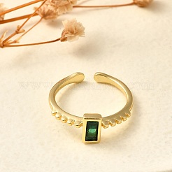 Rectangle Brass Glass Cuff Rings for Women&nbsp;RJEW-G340-01G