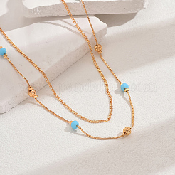 Fashionable Brass & Synthetic Turquoise Double Layer Necklaces for Women&nbsp;YE5870-3